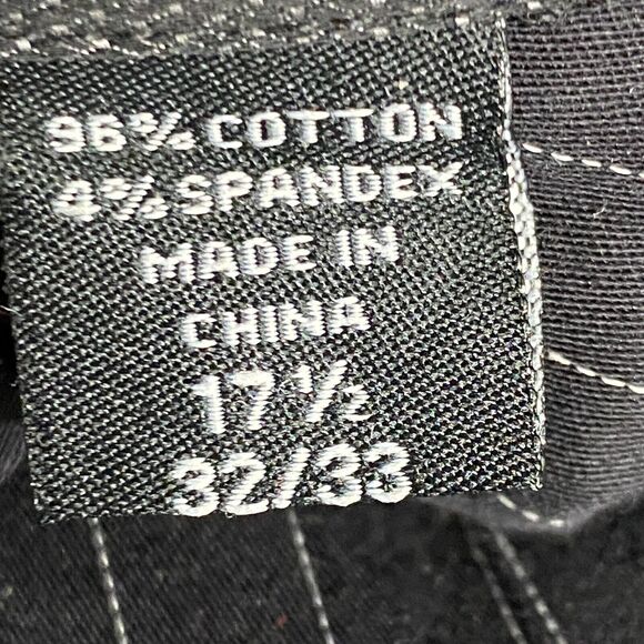 English Laundry Shirt Mens 17.5 Black Pinstriped Button Down Long Sleeve Collar - Picture 3 of 14